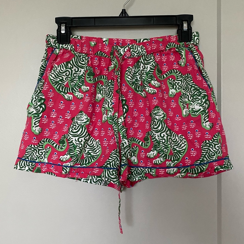 Print fresh tiger Queen pink organic cotton pajama bottoms drawstring shorts XS